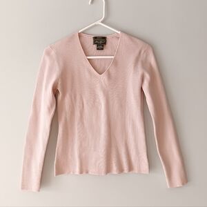 Eddie Bauer Stretch Rib Knit V-Neck Sweater Long Sleeve Cotton Pink Purple M